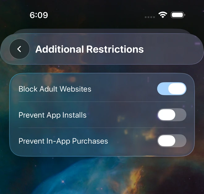Additional Restrictions: Block Adult Websites, Prevent App Installs, and Prevent In-App Purchases
