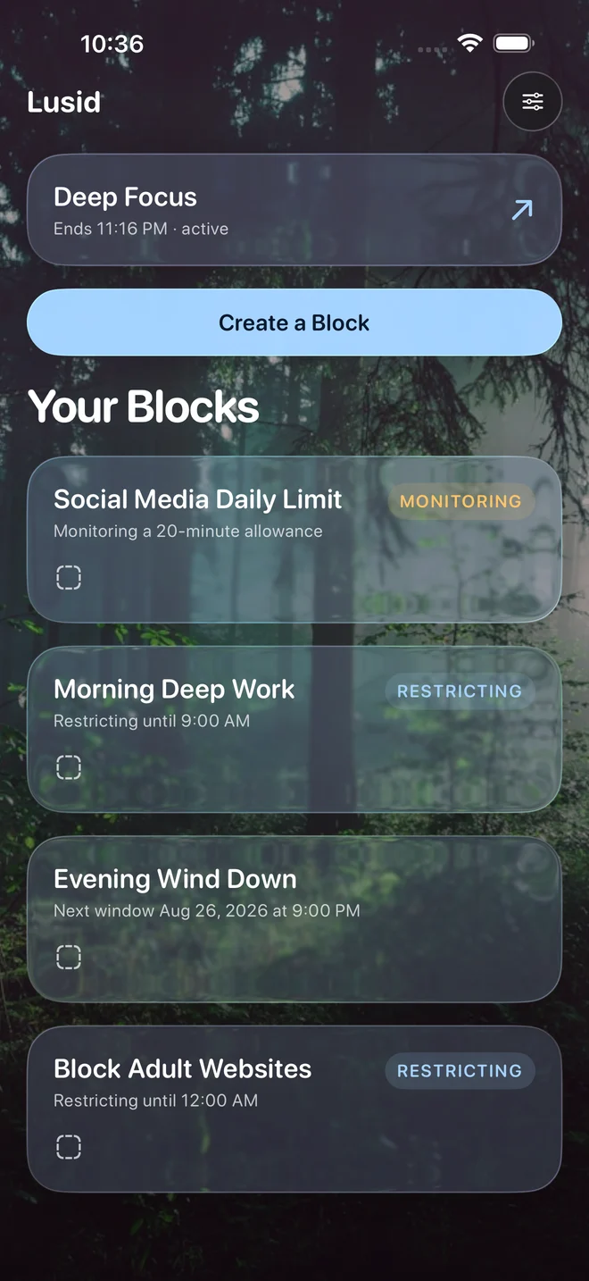 Lusid home screen
