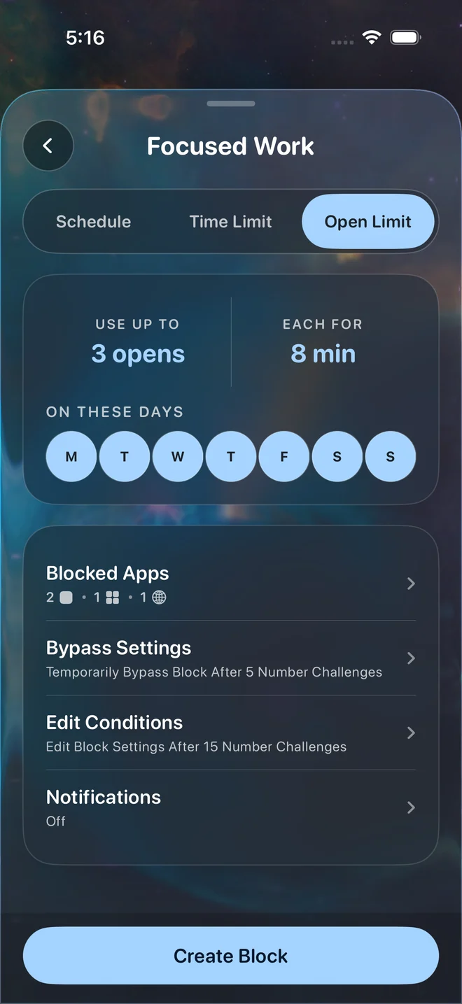 Lusid limit on the number and duration of app opens