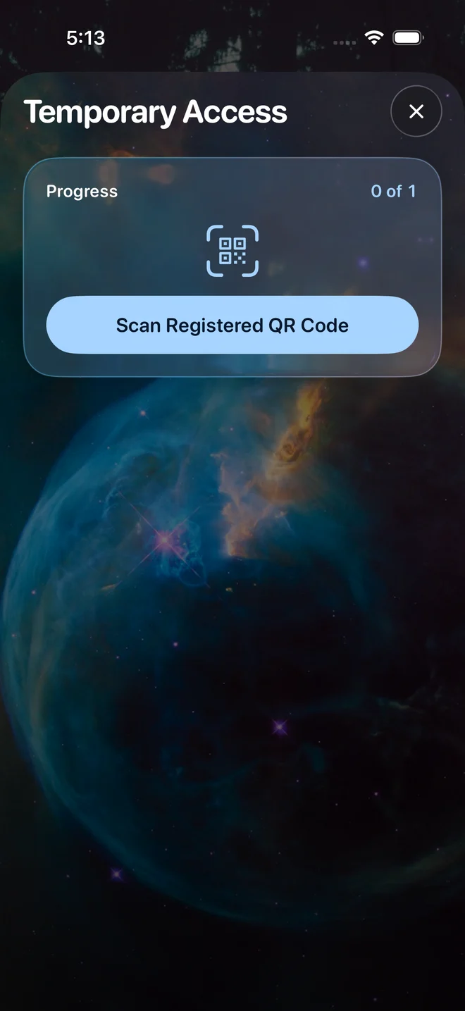 Lusid Temporary Access screen with a Scan Registered QR Code action